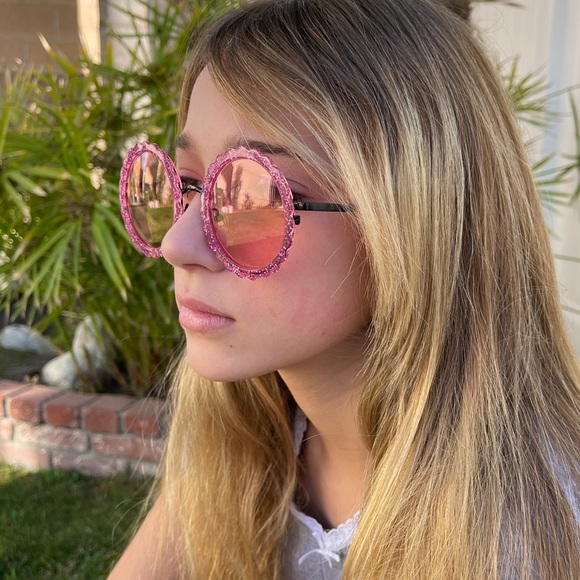 DIFF Dixie Sunglasses Pink Glitter Round Frames - Picture 6 of 13